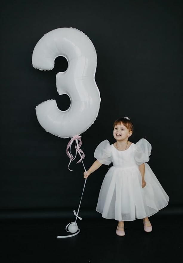 3 Birthday Balloons, 40 Inch 3 Balloon for Birthday Party Decoration, White Number 3 Ballon for 3, 13, 23, 39 Celebration, Men and Women, Wedding, Anniversary Decor