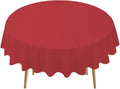 Red Plastic Tablecloths 2 Pack Ruby Disposable Table Covers 84 Inch Circle Bridal Shower Party Tablecovers PEVA Solid Table Cloths for Picnic Birthday Wedding Banquet Parties 6 ft Round Table Use
