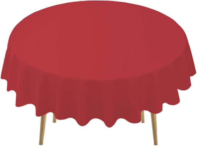 Red Plastic Tablecloths 2 Pack Ruby Disposable Table Covers 84 Inch Circle Bridal Shower Party Tablecovers PEVA Solid Table Cloths for Picnic Birthday Wedding Banquet Parties 6 ft Round Table Use