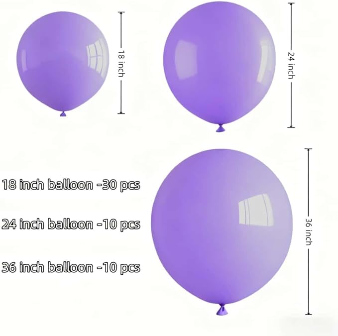 50 Pcs Giant Purple Latex Balloon Kit - Mixed Sizes 18", 24", 36" Ideal for Halloween, Easter, Weddings, Bridal Showers, Baby Showers & Events