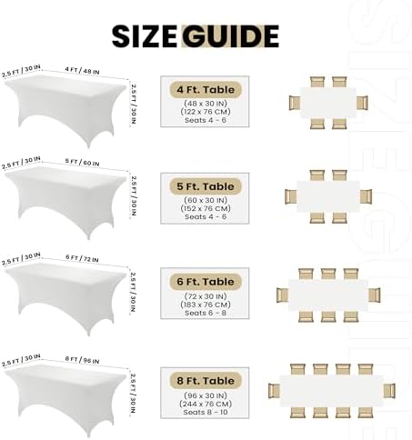 Utopia Kitchen Spandex Tablecloth 1 Pack [8FT, White] Tight, Fitted, Washable and Wrinkle Resistant Stretch Rectangular Patio Table Cover for Event, Wedding, Banquet & Parties [96Lx30Wx30H Inch]