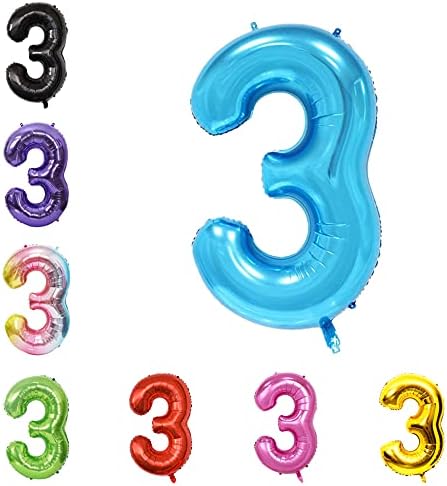 40 Inch Large Foil Helium Number Balloon Birthday Wedding Party 0-9 (Blue, 3)