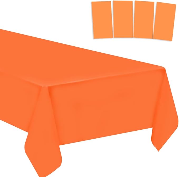 4 Pack Orange Plastic Tablecloths Disposable Xmas Table Covers Table Cloths BBQ Picnic Birthday Christmas Parties Covers Waterproof Oil-Proof Table Cloth Thin Party Table Cloths 54 x 108 in