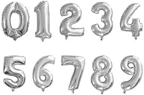 10 pcs 16inch Number Silver Balloons, 0~9 Silver Foil Balloons for Birthday Wedding Party Decorations Number Balloons