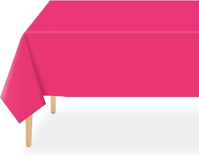 QIKSION Hot Pink Plastic Table Cloth Disposable 12 Pack, 54 x 108 Inch Tablecloths for Birthday Party, Valentines, Mothers Day Decorations, Rectangle Table Cover