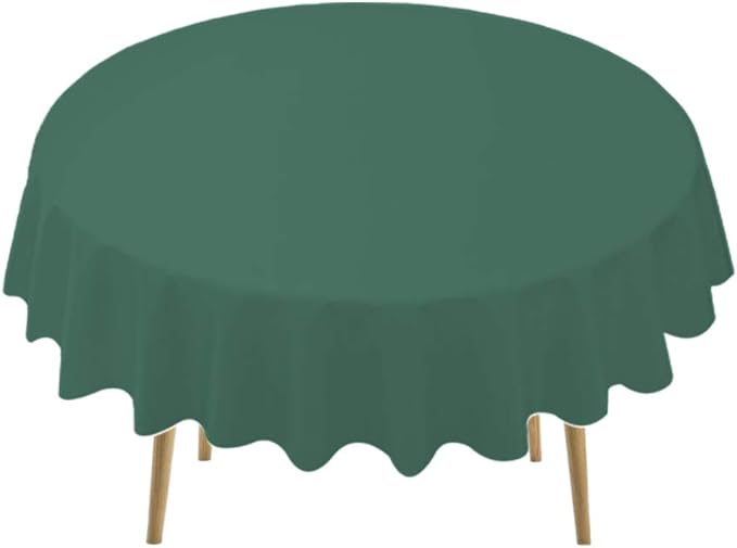 Dark Green PEVA Tablecloths 2 Pack - 84 Inch Circle, 6 ft Round - Disposable Table Covers for BBQ, Birthday, Wedding Parties - Hunter Green, Forest Green