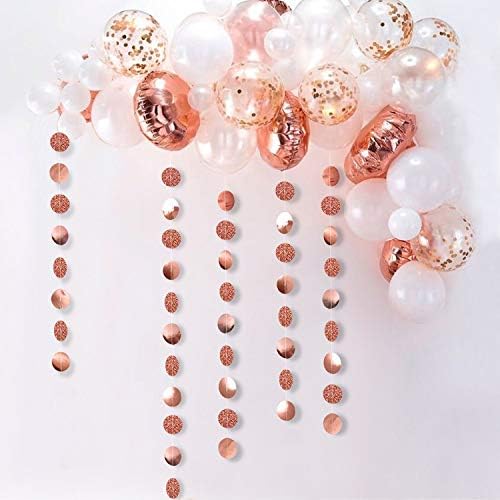Shining Rose Gold Circle Dots Hanging Garland Sparkling Streamer Glitter Bunting Banner Backdrop for Wedding Baby Shower Birthday Xmas Decor 40 Feet