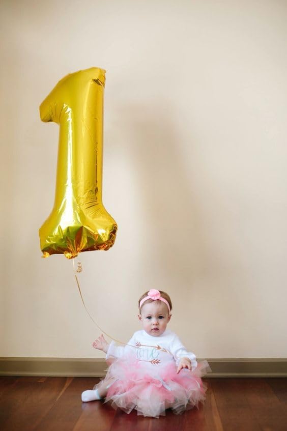 Gold Number 1 Balloon for First Birthday 40 Inch, 1st One Number Balloons Birthday Decorations for Girl Boy Toddler Baby