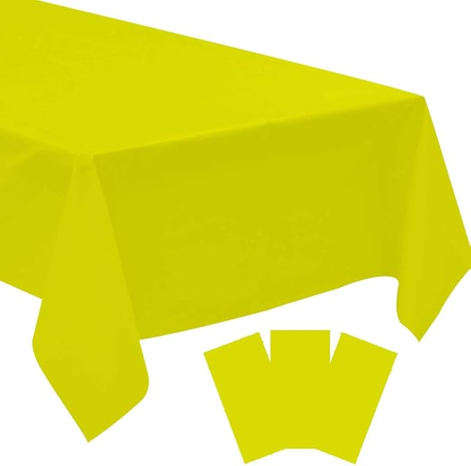 3 Pack Lemon Yellow Disposable Tablecloth, 54" x 108" Plastic Table Covers, Decorative Rectangle Tablecloth for Parties, Events, Wedding, Inddors & Outdoors