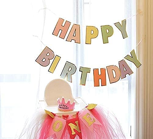 Pre-Strung Happy Birthday Banner and Decorations-Girls Toddler Birthday Decorations-Happy Birthday Banner and Dot Garland Pastel Colors