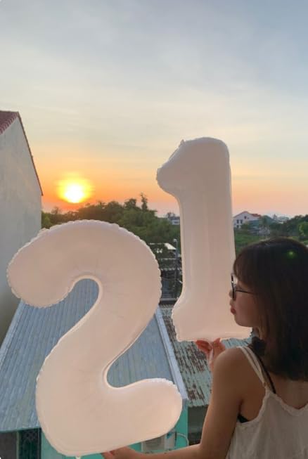 White 40 Inch Big Number Balloon Birthday Decoration, Number 2 Helium Balloon 12 20 22 23 24 26 2025 New Years Celebration, Boy Girl Baby Anniversary Party Graduations Supplies Decorations