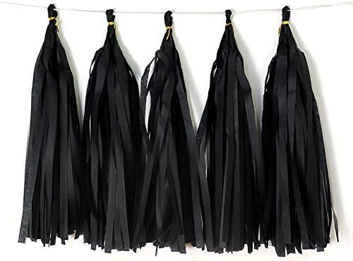 9.8in Tissue Paper Tassel DIY Hanging Paper Decorations Party Garland for Party, Wedding, Festival, Baby Shower - 20PCS (Black 25cm)