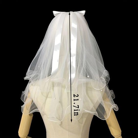 White Short Wedding Veil Pearl Rhinestone Bride Veils Bridal Veils Bachelorette Party Veil for Brides and Women