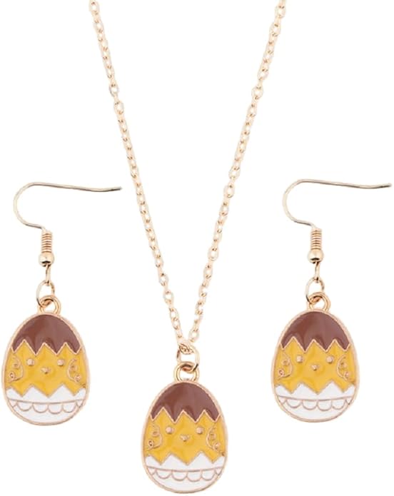 Cute Buuny Rabbit Earrings Necklaces Set Colorful Enamel Egg Chick Charm Easter Jewelry Set for Holiday Easter Earrings Necklaces Party Decorations