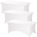 Fixwal 3 Pack Pearl White Table Cloths Rectangle 6FT, Tablecloths Rectangular Stretch Spandex Fitted Table Covers 6Ft for Parties, Trade Shows, Banquet, Weddings, Buffet, Graduation Decorations
