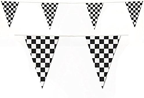 Checkered Flags Black and White 100’ FT Pennant Racing Banner | NASCAR Theme Party Decoration Plastic Flag | Race Car Parties Décor | Decorative Birthday BBQ Bar Hanging Accessories | 2-Pcs Banner Set