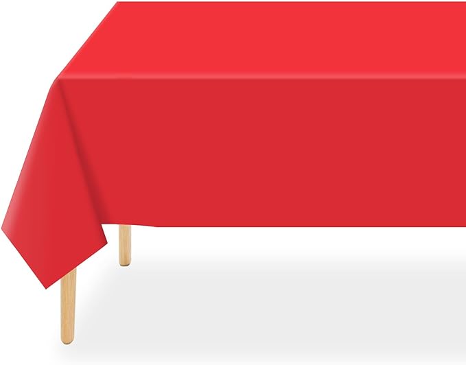 QIKSION Red Plastic Table Cloth Disposable 12 Pack, 54 x 108 Inch Tablecloths for Valentines, Mothers Day, Birthday Party, Christmas Decorations, Rectangle Table Cover