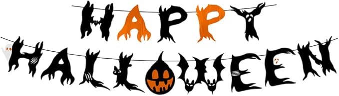 Leesoot Halloween Decorations Set 17pcs Pumpkin Ghost Balloons + Banner + Wall Stickers Bat Spider Witch Werewolf Skull for Halloween Party Home decoration Halloween Backdrop