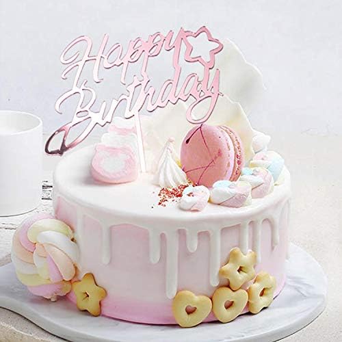 6-Pack Rose Gold Birthday Cake Topper Set, Double-Sided Glitter, Acrylic Happy Birthday Sign Cake Toppers/Cupcake Toppers, Party Decorations Supplies for Girls and Mom.