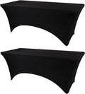 Table Covers for 8 Foot Tables, 2 Pack Black Washable and Wrinkle Resistant Stretch Tablecloths Rectangle 8ft for Events, Wedding, Banquets, Parties