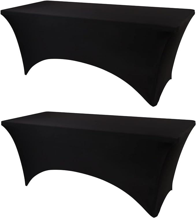 Table Covers for 8 Foot Tables, 2 Pack Black Washable and Wrinkle Resistant Stretch Tablecloths Rectangle 8ft for Events, Wedding, Banquets, Parties