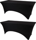 4ft Table Cover Fitted, 2 Pack Black Spandex Table Covers, Washable and Wrinkle Resistant Stretch Tablecloths Rectangle for Events, Wedding, Banquets, Parties