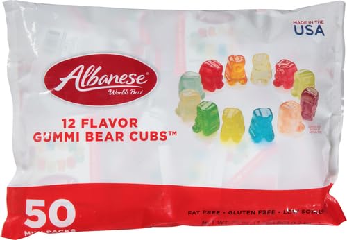 Albanese World's Best 12 Flavor Gummi Bear Cubs | 0.5oz Snack Packs of Candy | Miniature, Individually Wrapped, Soft Gummy |Cherry, Blue Raspberry, and More (Pack of 100)
