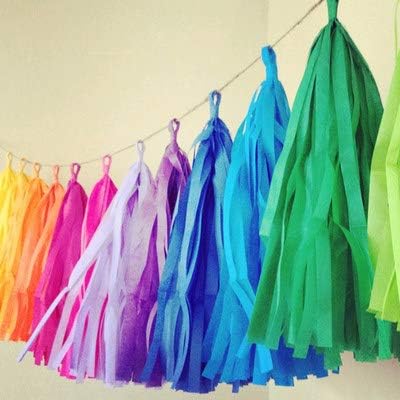 14in 21pcs Rainbow Paper Tassel DIY Hanging paper decorations Party Garland Decor for Party Decorations Wedding,Festival,Baby Shower Decoration 21PCS (Rainbow Tassels 7 Colors 21 PCS)
