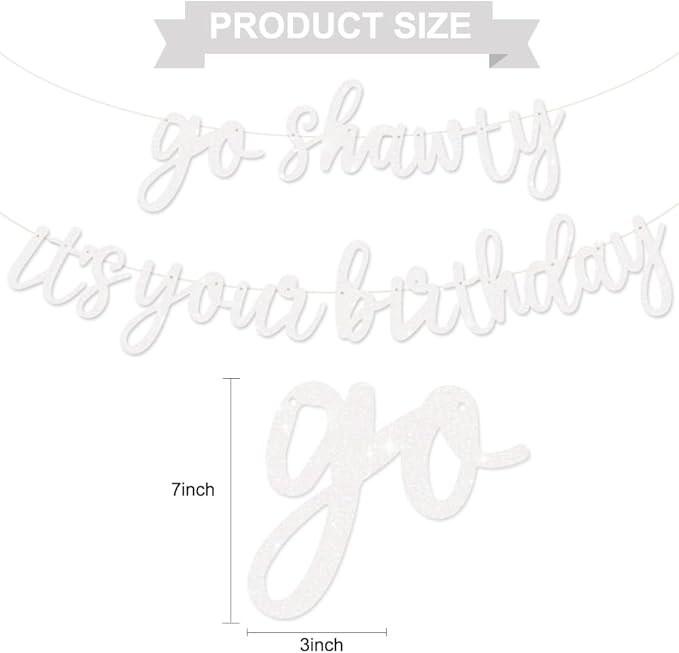 BEISHIDA Go Shawty It's Your Birthday Banner NO DIY Hip Hop Theme Happy Birthday Banner Pre-Strung Rap Theme Happy Birthday Sign for Man Women birthday Party Supply Glitter White