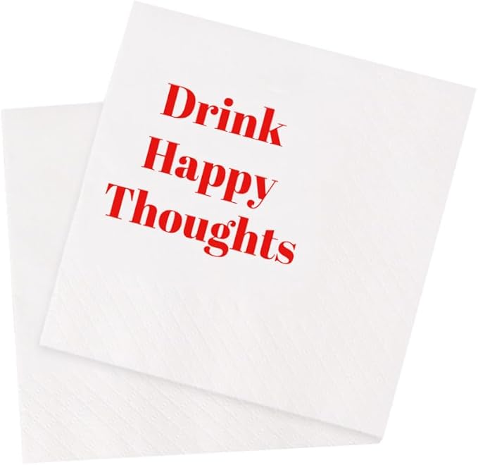 Funny Cocktail Napkins 100Pcs Funny Quotes Saying Disposable Paper Party Napkins 4.5 x 4.5 Two-ply (Drink Happy Thoughts Napkins)