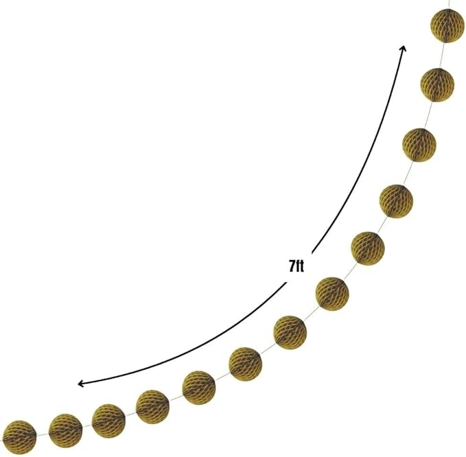 Gold Honeycomb Ball Garland - 7 ft. - Elegant Paper Decor - Ideal for Bridal Showers, Birthdays, & Christmas Parties (1 Pc.)
