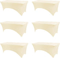 Table Covers for 8 Foot Tables, 6 Pack Ivory Washable and Wrinkle Resistant Stretch Tablecloths Rectangle 8ft for Events, Wedding, Banquets, Parties