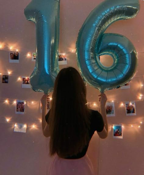 Pearl Blue 6 Number Balloon, 40 Inch Mylar Foil Number 6 Birthday Balloon, Digital Balloons for 6 16 Boy Girl Party Decorations Supplies, Big Helium Balloon for 26 36 46 60 Men Women Anniversary