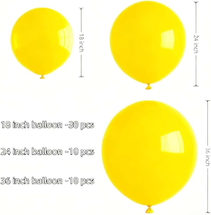 50 Pcs Giant Yellow Latex Balloon Kit - Mixed Sizes 18", 24", 36" Pool Party Decorations for Easter, Thanksgiving, Baby Shower, Summer Parties, Halloween & Events