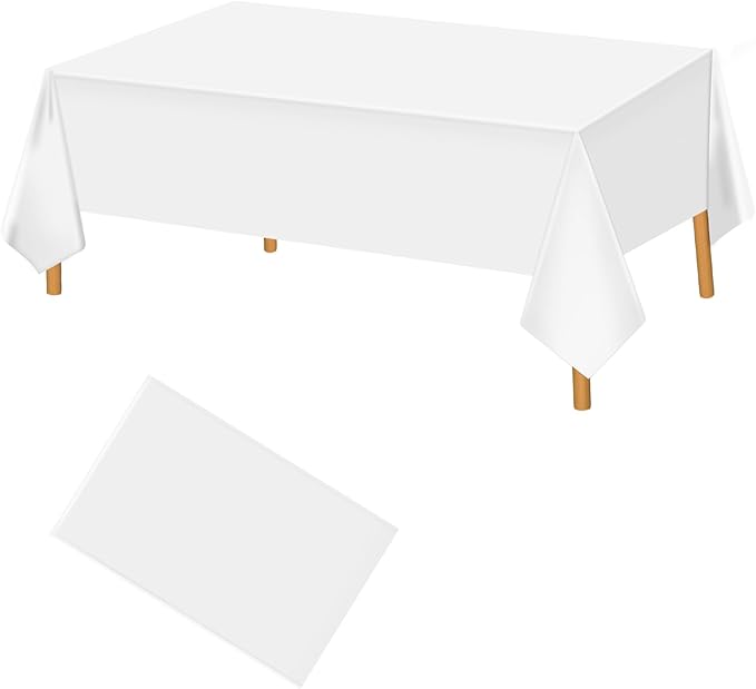 Hxezoc White Disposable Plastic Tablecloth, 54 x 108 Inches Waterproof Table Cover for Wedding Birthday Party Baby Shower Decorations Outdoor Indoor Party Supplies