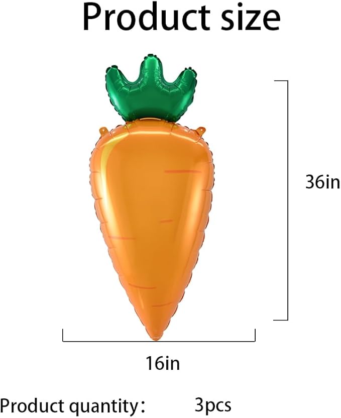 Carrot Balloons Easter Foil Balloons Vegetable Balloon for Carrot Themed Party Decoration Supplies Vegetable Birthday Decoration Decor Ballons Arch Kits Party Balloon Set 3pcs