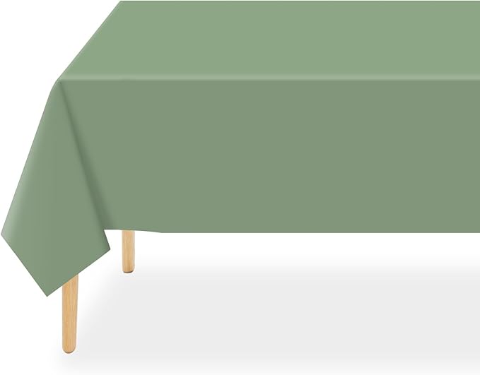 QIKSION Sage Green Plastic Table Cloth Disposable 12 Pack, 54 x 108 Inch Tablecloths for Baby Shower Birthday Bridal Wedding Party Decorations, Rectangle Table Cover