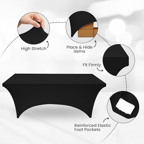 Utopia Kitchen Spandex Tablecloth 1 Pack [6FT, Black] Tight, Fitted, Washable and Wrinkle Resistant Stretch Rectangular Patio Table Cover for Event, Wedding, Banquet & Parties [72Lx30Wx30H Inch]