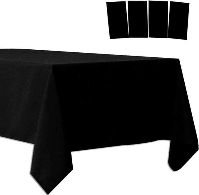 4 Pack Plastic Tablecloths Disposable Table Covers Plastic Table Cloths for BBQ Picnic Birthday Wedding Parties Waterproof and Oil-proof Table Cloth Light Weight Thin Black TableCover 54 x 108 In