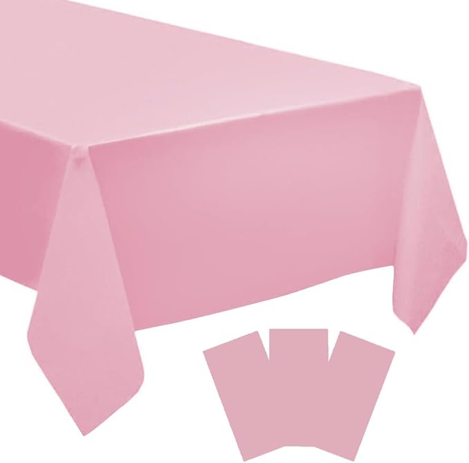 3 Pack Pink Disposable Tablecloth, 54" x 108" Plastic Table Covers, Decorative Rectangle Tablecloth for Parties, Events, Wedding, Inddors & Outdoors