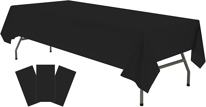 Plastic Black Tablecloths 3 Pack Disposable Table Covers 54 x 108 inch. Pitch Onyx Black Table Cloths for Parties Birthdays Weddings Anniversary BBQ Picnic, Fits 6 to 8 Foot Rectangle Tables