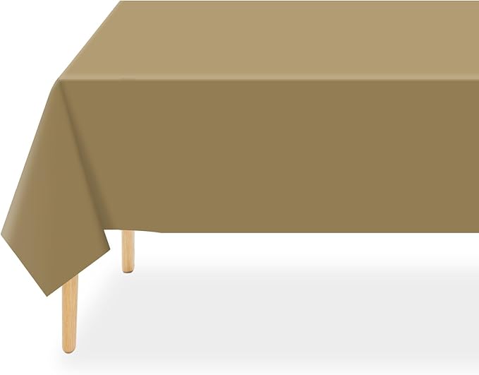 QIKSION Gold Plastic Table Cloth Disposable 3 Pack, 54 x 108 Inch Tablecloths for Graduation, Thanksgiving, Christmas Decorations, Rectangle Table Cover