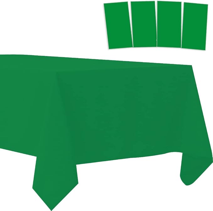 4 Pack Green Plastic Rectangular Tablecloths, 54" x 108", Waterproof & Oil-proof, Perfect for BBQ, Picnic, Birthday & Wedding Parties