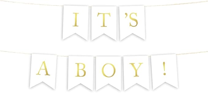 Andaz Press Baby Shower Hanging Bunting Pennant Party Banner with String, Metallic Gold Ink, It's a Boy!, 4-Feet, 1-Set, Includes String