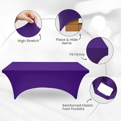 Utopia Kitchen Spandex Tablecloth 1 Pack [6FT, Purple] Tight, Fitted, Washable and Wrinkle Resistant Stretch Rectangular Patio Table Cover for Event, Wedding, Banquet & Parties [72Lx30Wx30H Inch]