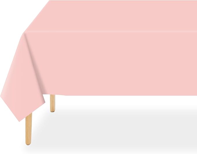 QIKSION Blush Pink Plastic Table Cloth Disposable 3 Pack, 54 x 108 Inch Tablecloths for Valentines, Easter, Mothers Day Decorations, Baby Shower Birthday Party, Rectangle Table Cover