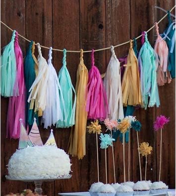 9.8in Tissue Paper Tassel DIY Hanging Paper Decorations Party Garland for Parties, Weddings, Festivals, Baby Showers - 20PCS (Sky Blue 25cm)