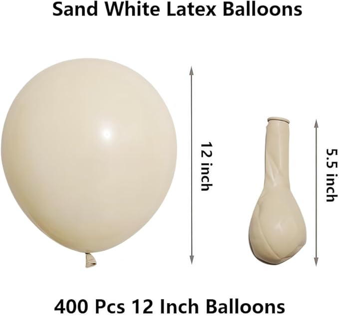 400 Pcs Sand White Balloons 12 Inch Sand White Cream Beige Bulk Latex Balloon for Birthday Wedding Bridal Shower Gender Reveal Party Decorations