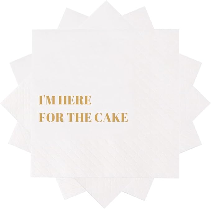 Funny Cocktail Napkins 100Pcs Funny Quotes Saying Disposable Paper Party Napkins 4.5 x 4.5 Two-ply (I'm Here for the Cake Napkins)