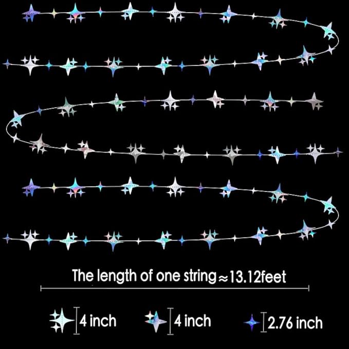 Glitter Iridescent Four-Angle Star Paper Garland Banner Décor 40 Feet Iridescent Twinkle Star Hanging Bunting Banner Backdrop for Wedding Baby Shower Birthday Graduation Disco Party Decorations